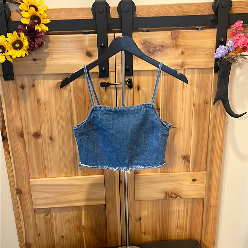 American Eagle Outfitters Blue Denim Crop Top